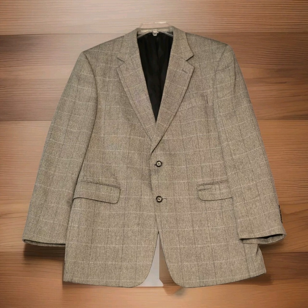 Joseph A Bank Mens Sport Coat 42R Black Blue Herringbone Blazer Jacket 2 Buttons